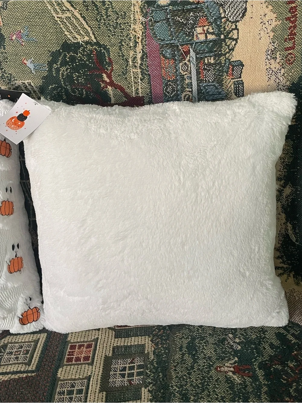 White Ghost & Pumpkin Throw Pillow Pair